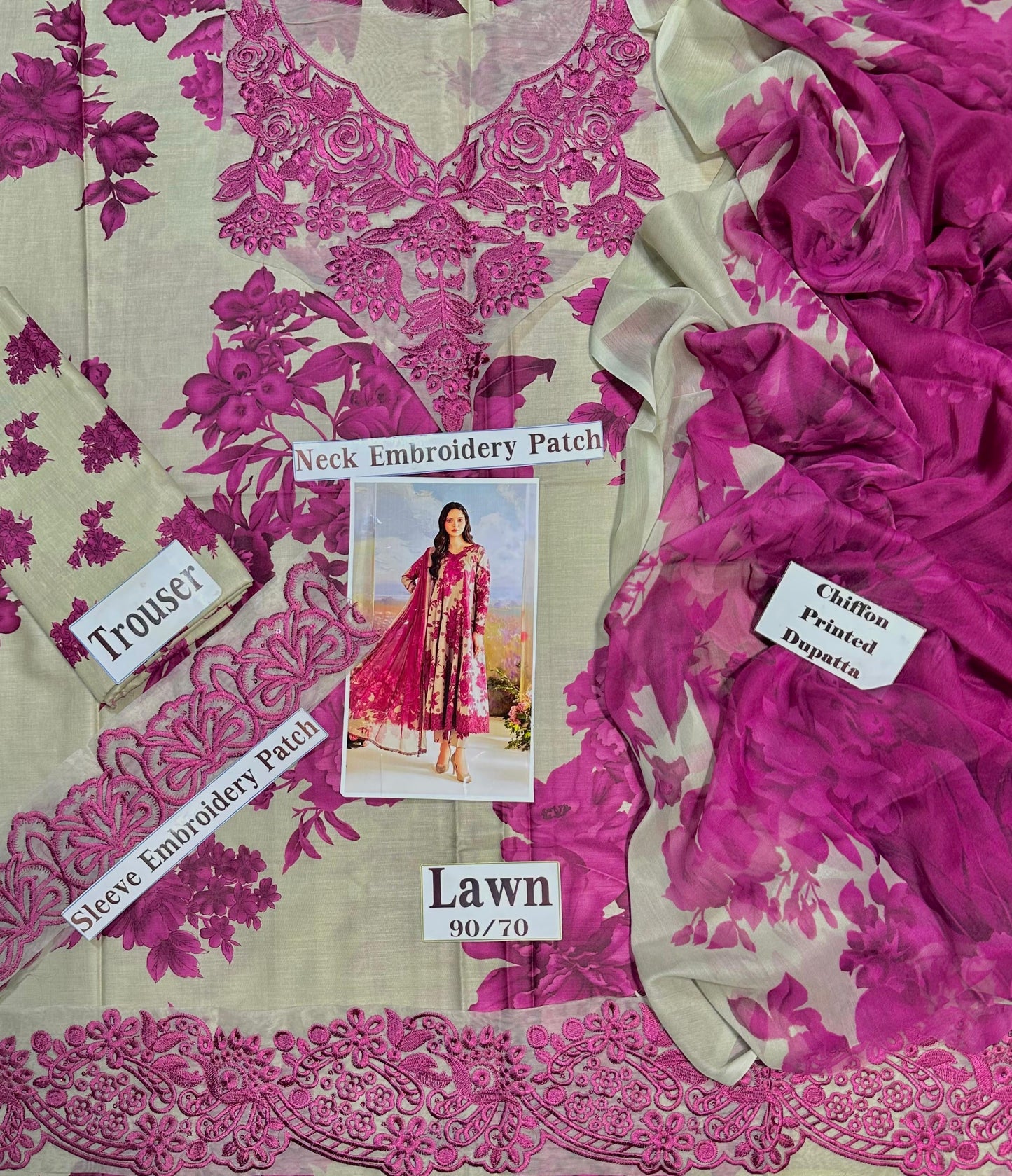 IZNIK SL-457 EMBROIDERED PRINTED LAWN