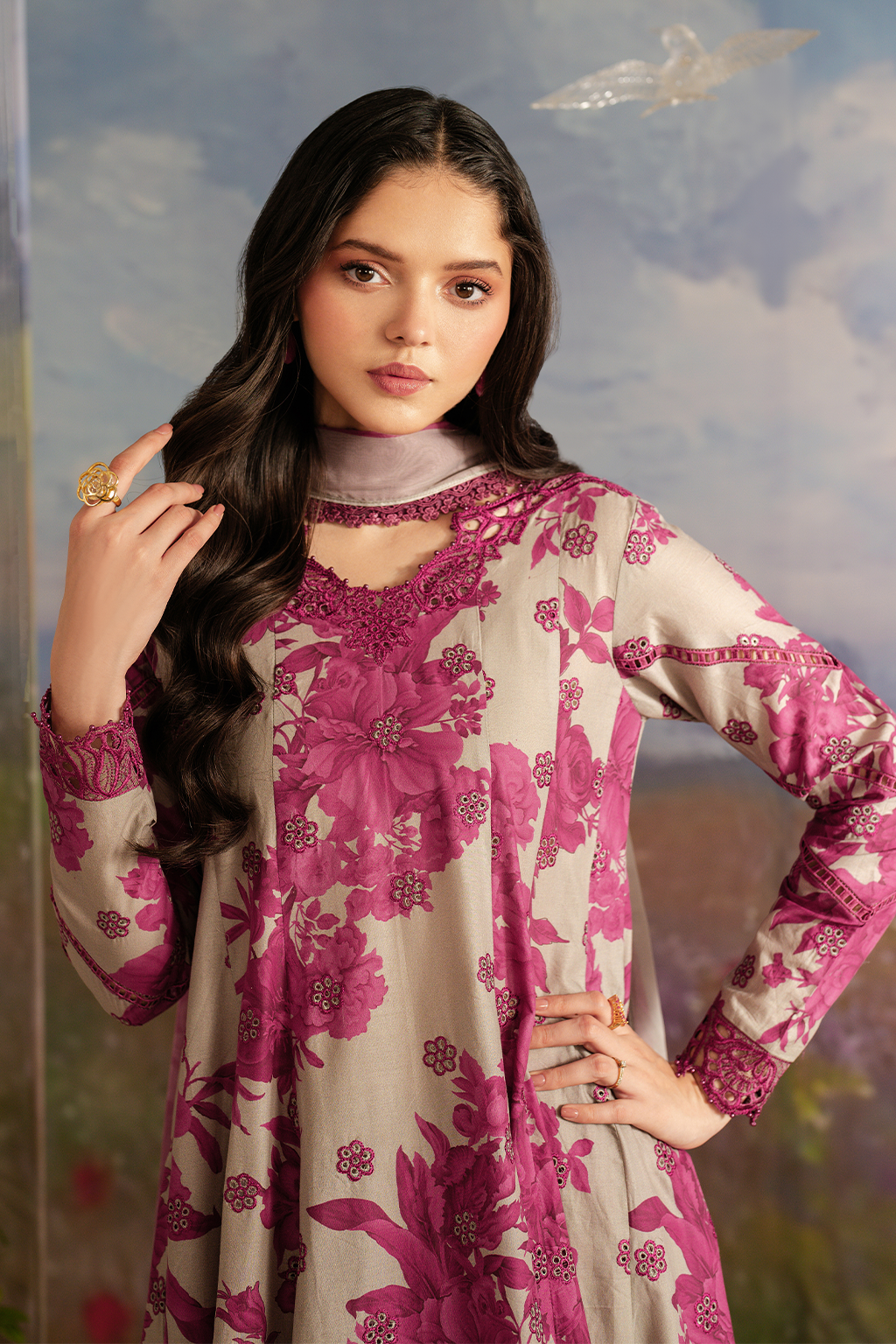 IZNIK SL-457 EMBROIDERED PRINTED LAWN