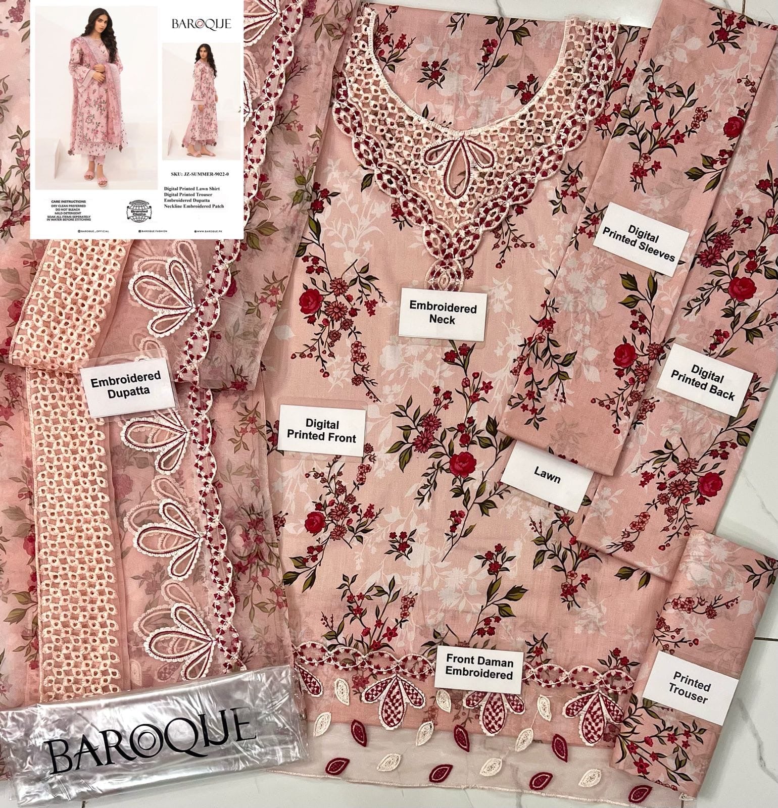 Baroque Embroidered Prin Lawn 3pc
