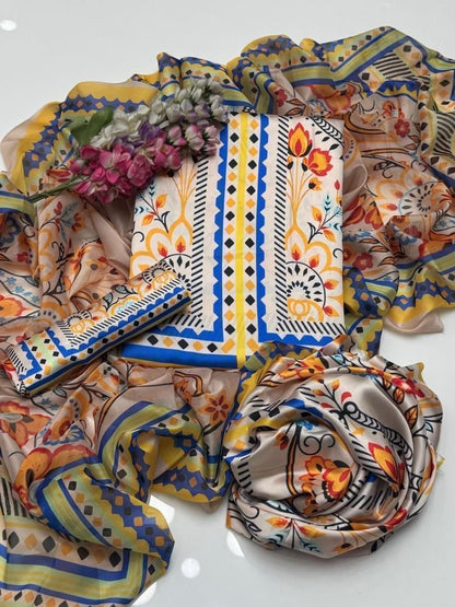 Lulusar Printed Silk 3pc Unstiched (7355)