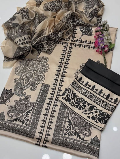 Lalusar Silk Printed 3pc Unstiched