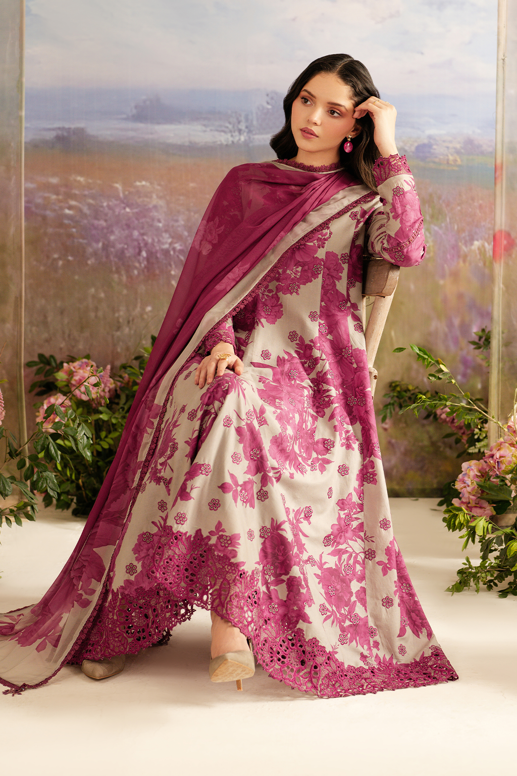 IZNIK SL-457 EMBROIDERED PRINTED LAWN